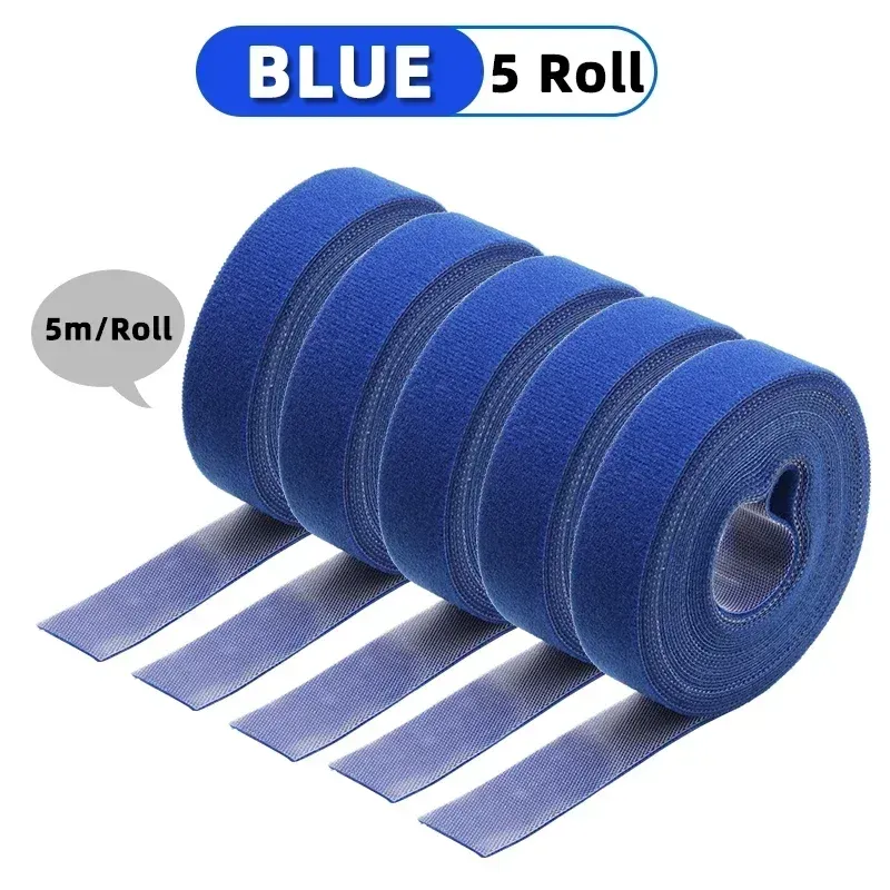 Rouleau d'attaches de câble réutilisables, 5 m, boucles de fixation auto-adhésives, clips de support de câble, organisateur de sangles en nylon pour bricolage 24