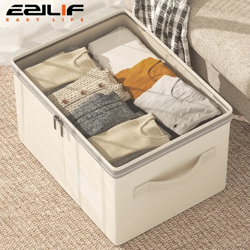Boîte de rangement pliable à grande capacité pour vêtements, doudounes et couettes, avec couvercle 3