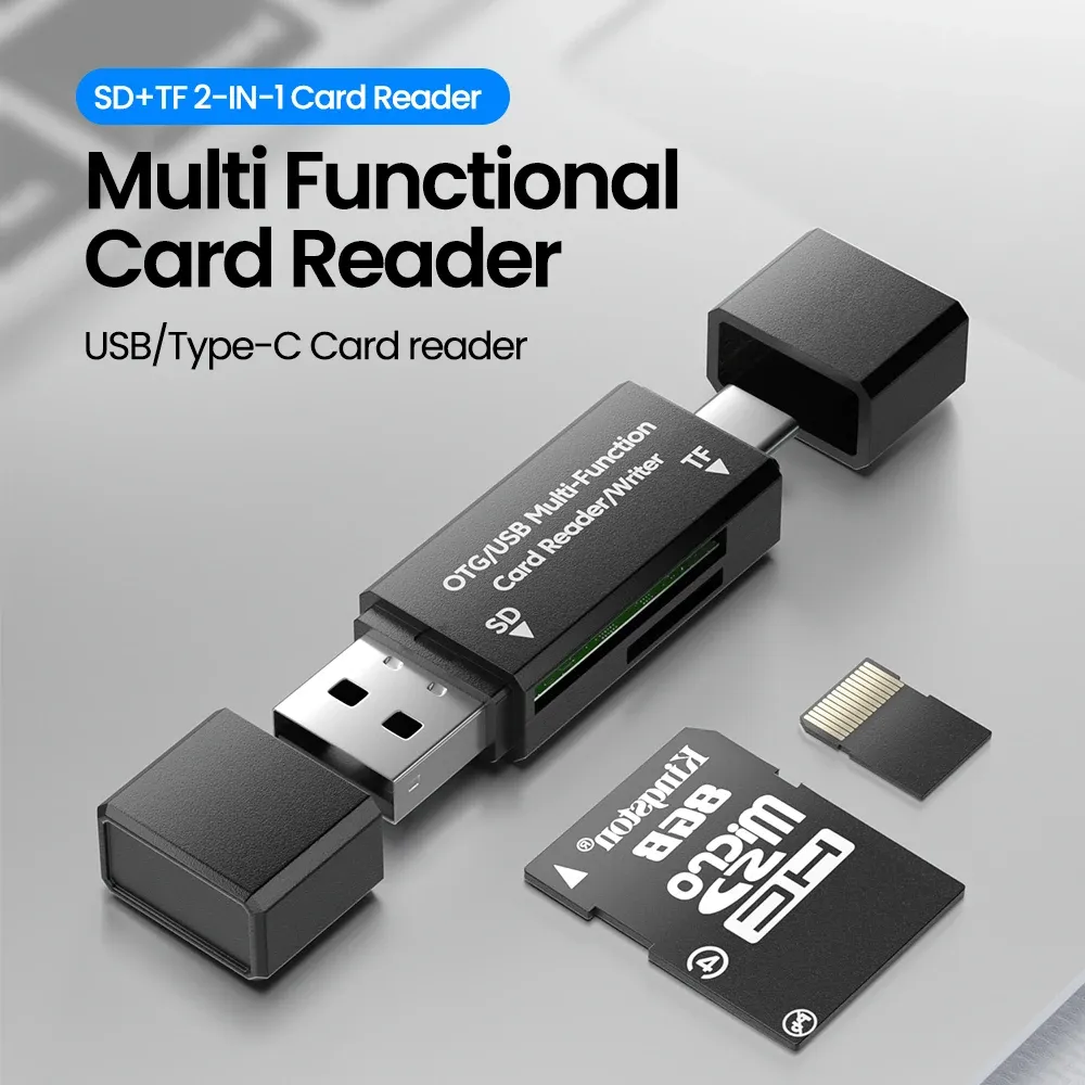 Lecteur de cartes USB-C vers SD/TF, USB 2.0 OTG 2 en 1, adaptateur pour ordinateur portable