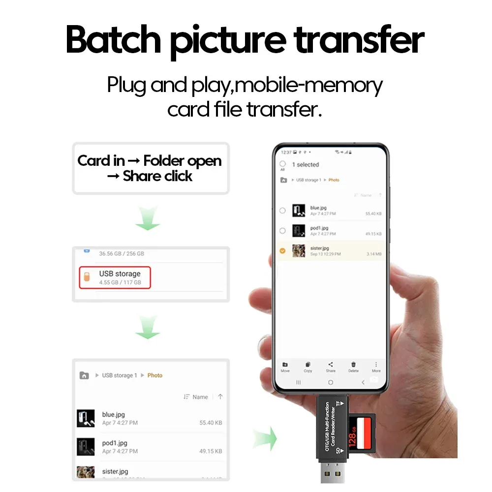 Lecteur de cartes USB-C vers SD/TF, USB 2.0 OTG 2 en 1, adaptateur pour ordinateur portable 6