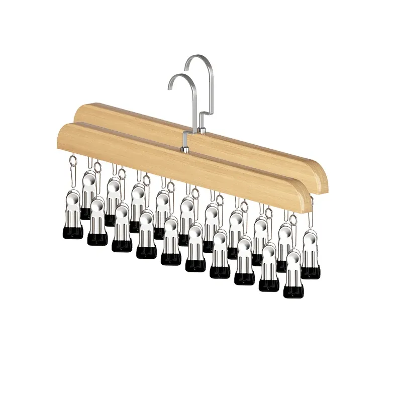 Organisateur de leggings en bois à 10 clips pour placard, gain de place pour leggings, pantalons et écharpes 10