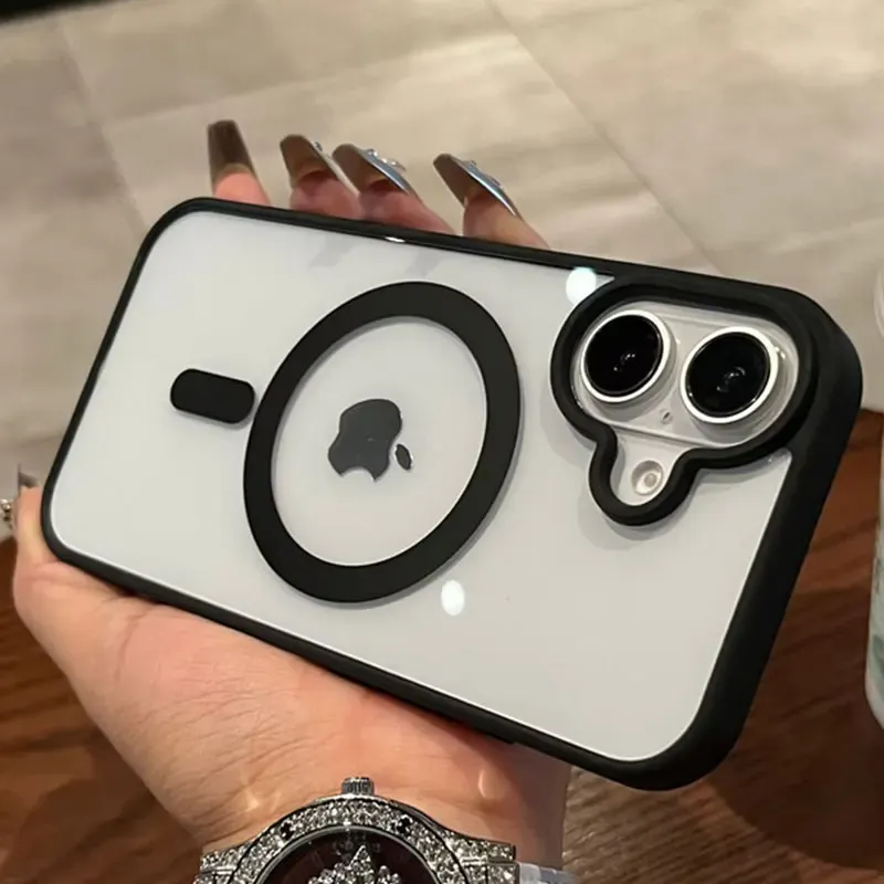 Coque transparente de luxe compatible MagSafe pour iPhone 11 à 17, avec charge sans fil magnétique et protection contre les chocs