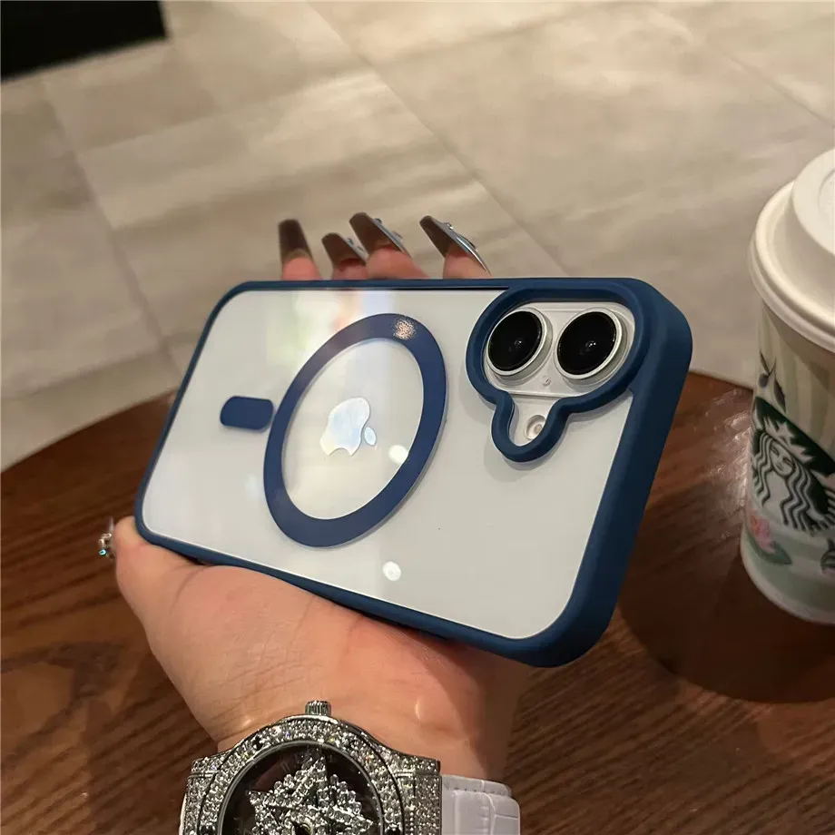 Coque transparente de luxe compatible MagSafe pour iPhone 11 à 17, avec charge sans fil magnétique et protection contre les chocs 14