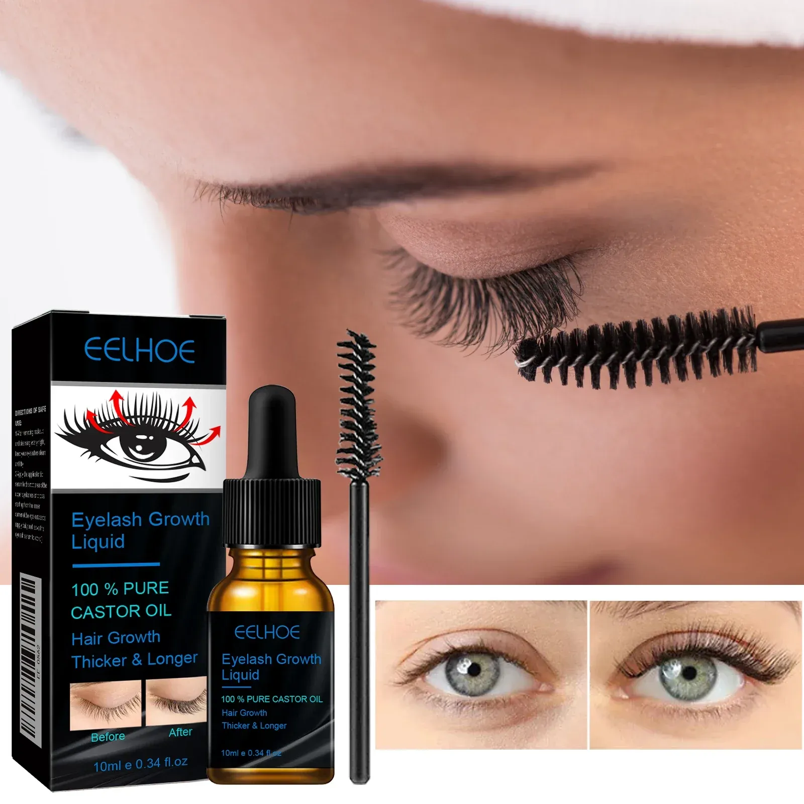 Sérum naturel à l'huile de ricin pour sourcils et cils, favorise la croissance, l'épaississement et la courbure 2