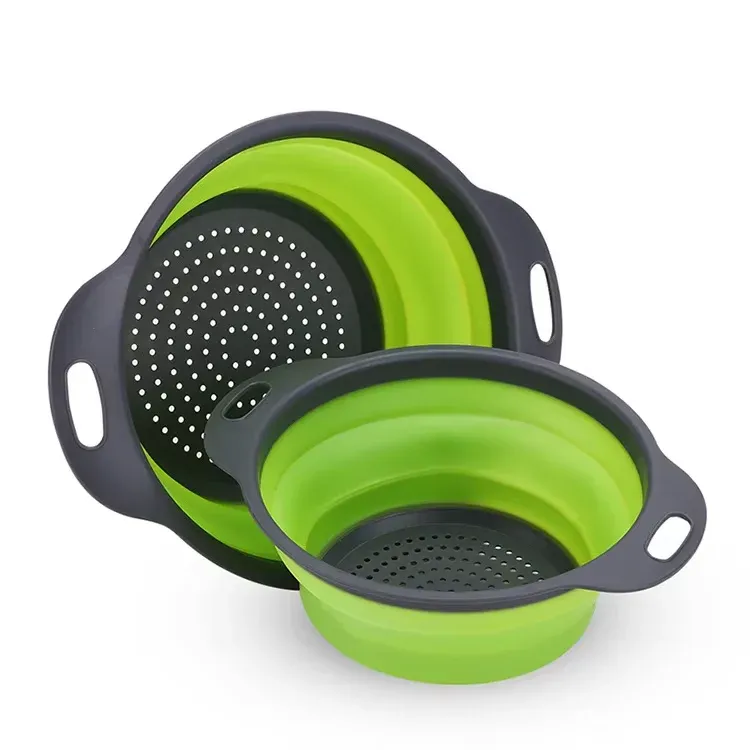 Panier de nettoyage et d'égouttage en silicone pour légumes et fruits, pliable, avec filet filtrant 7