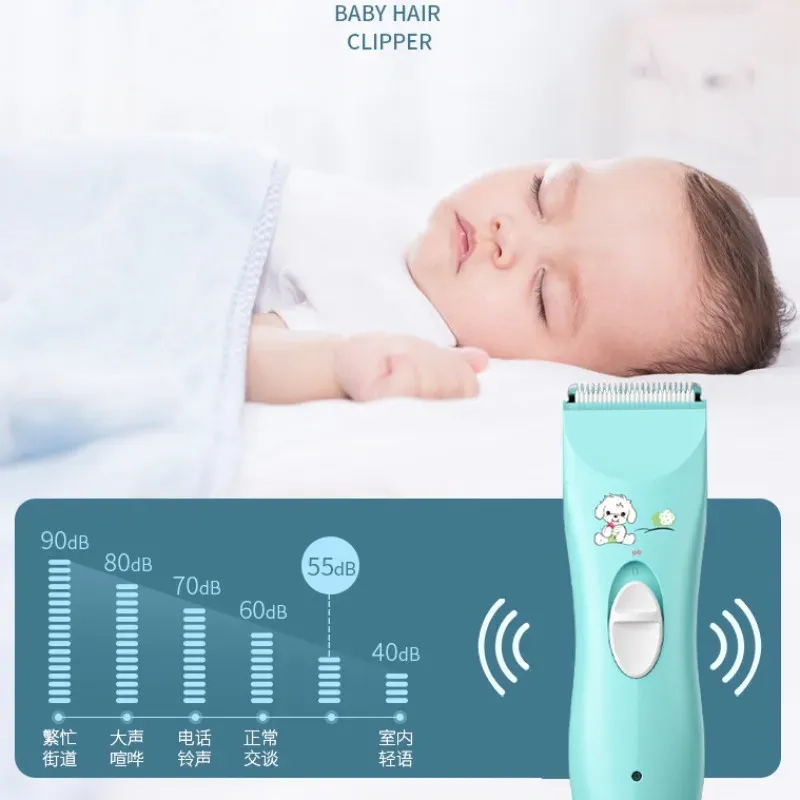 Tondeuse à cheveux pour bébé présentée sous plusieurs angles