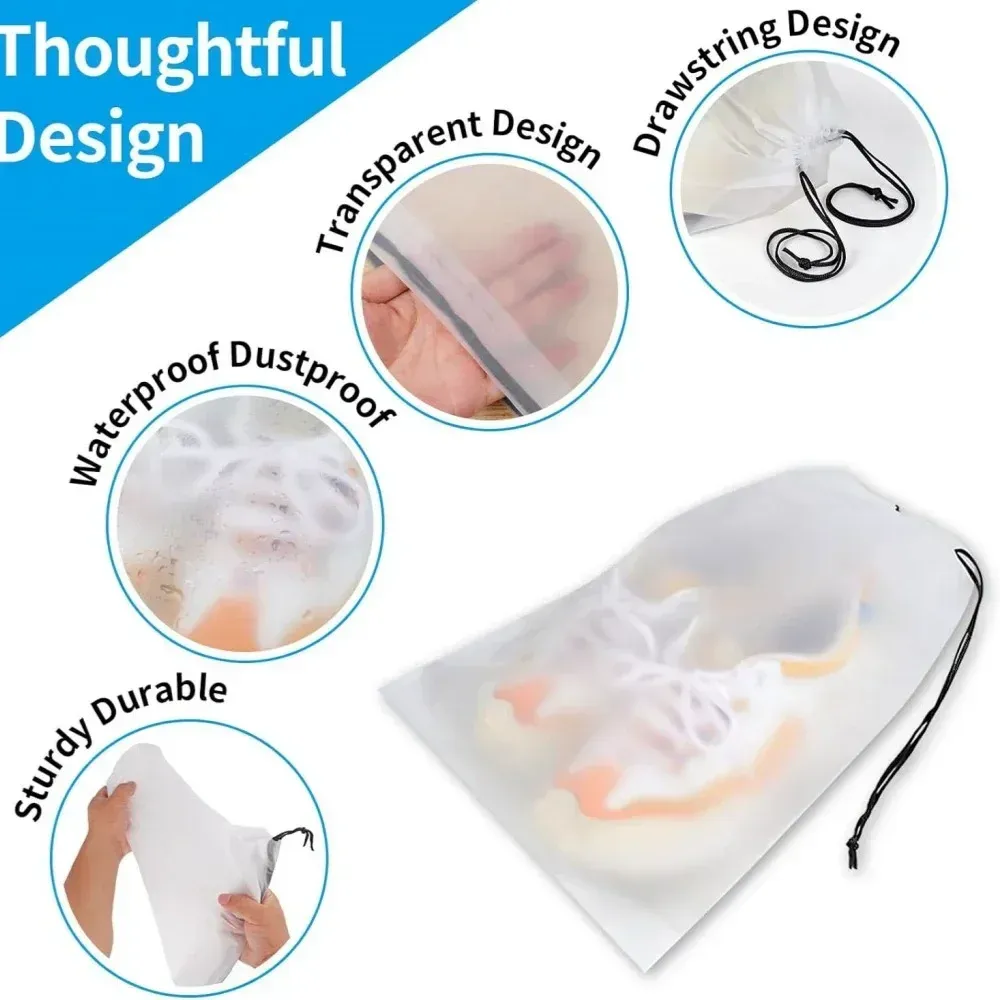 Sacs de rangement portables pour chaussures en plastique transparent étanche, lot de 5 ou 10 pièces - SunOfficiTravel 3