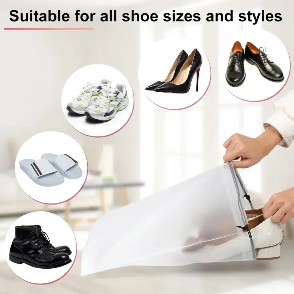 Sacs de rangement portables pour chaussures en plastique transparent étanche, lot de 5 ou 10 pièces - SunOfficiTravel 2