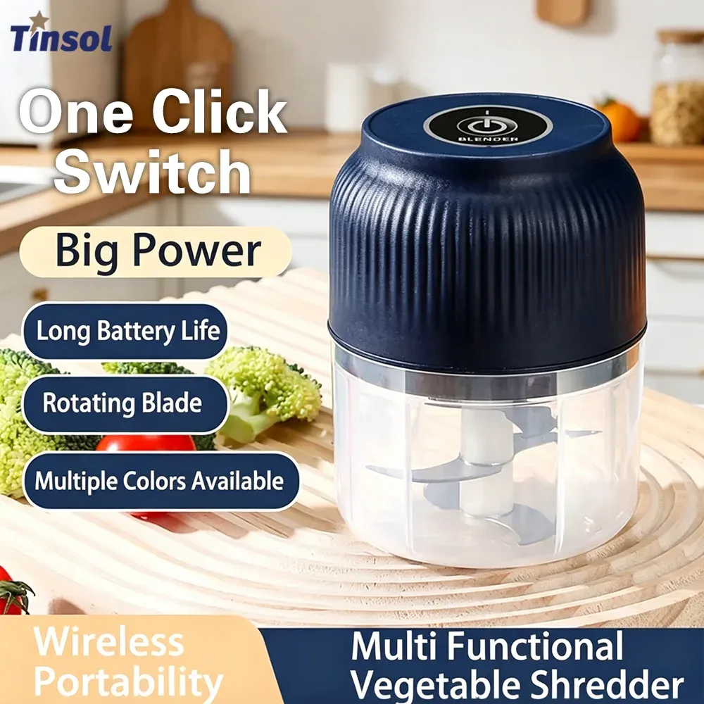 TINSOL Mini Hachoir Électrique Sans Fil Rechargeable USB 250 ml pour Ail et Légumes, Broyeur d'Ail, Hachoir Alimentaire de Cuisine 1