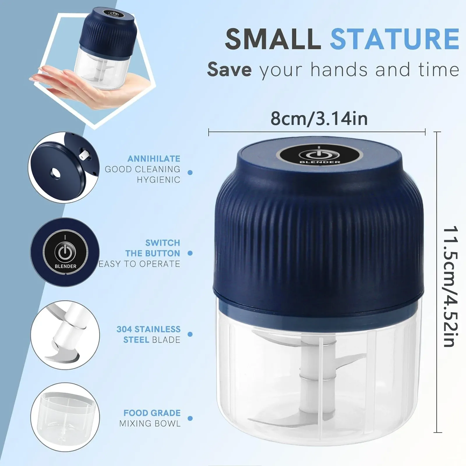 Mini hachoir électrique sans fil, vue d'ensemble