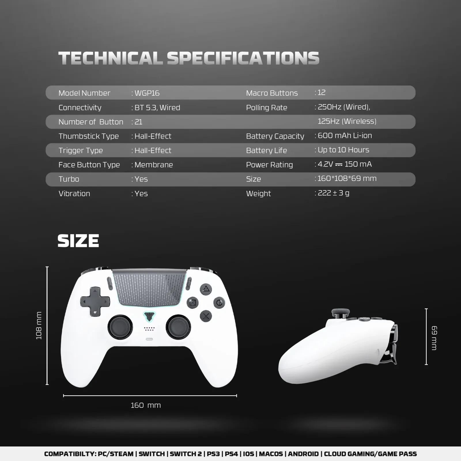 Manette FANTECH NOVA II WGP16 sous tous les angles