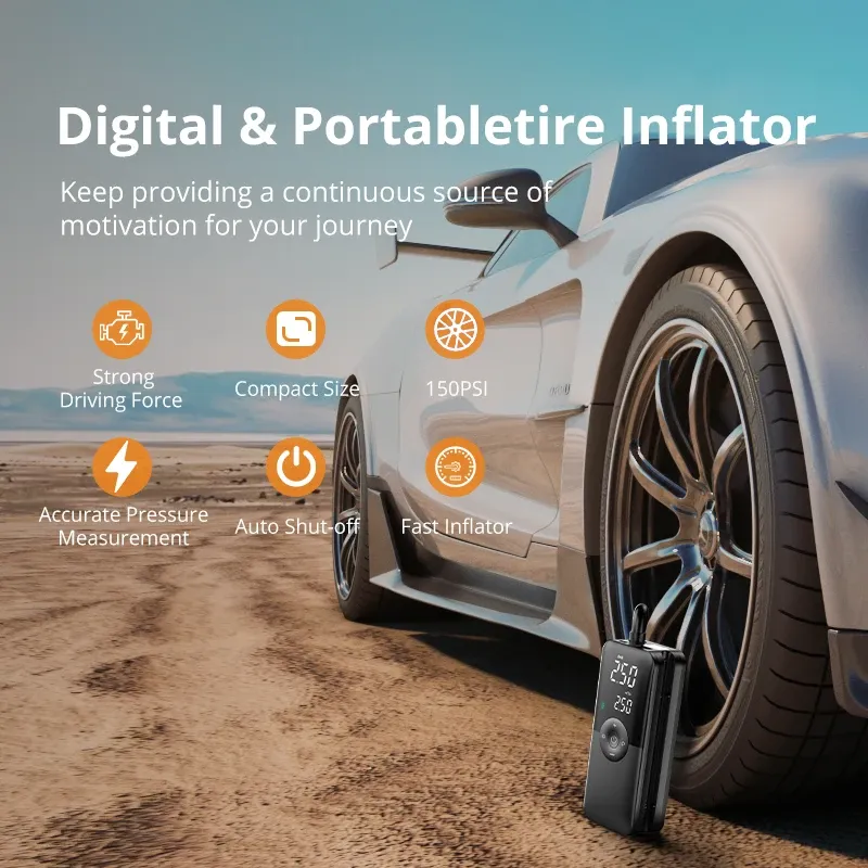 CARSUN Pompe à Air Rechargeable, Compresseur Portable Numérique Sans Fil pour Voiture, Vélo et Moto 2