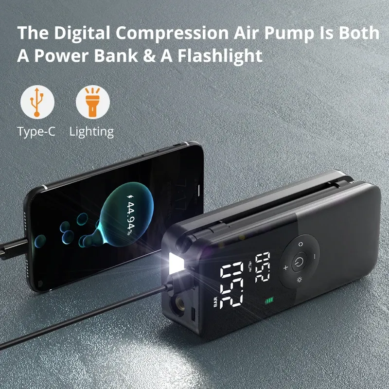 CARSUN Pompe à Air Rechargeable, Compresseur Portable Numérique Sans Fil pour Voiture, Vélo et Moto 3