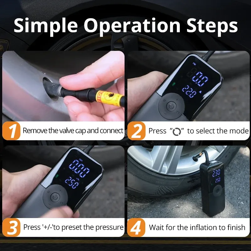CARSUN Pompe à Air Rechargeable, Compresseur Portable Numérique Sans Fil pour Voiture, Vélo et Moto 4