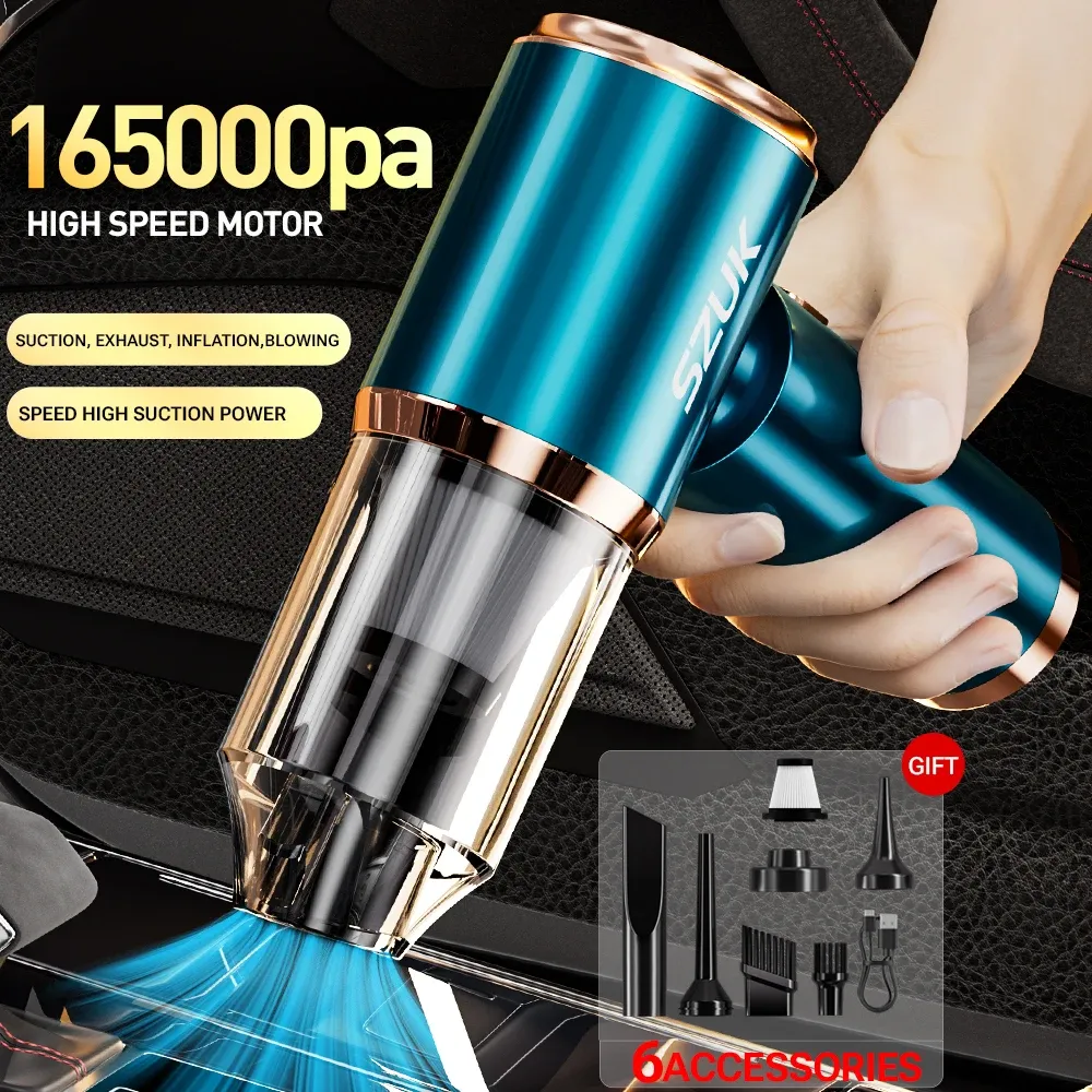 SZUK Aspirateur de voiture portable 165000 Pa sans fil, puissant, à forte aspiration, mini aspirateur à main 6