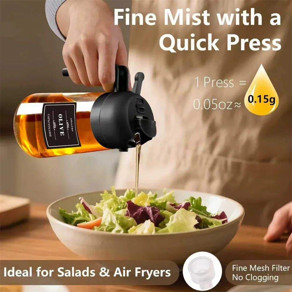 Pulvérisateur et distributeur d'huile 2 en 1 en verre pour la cuisine, 470 ml, avec autocollants 3