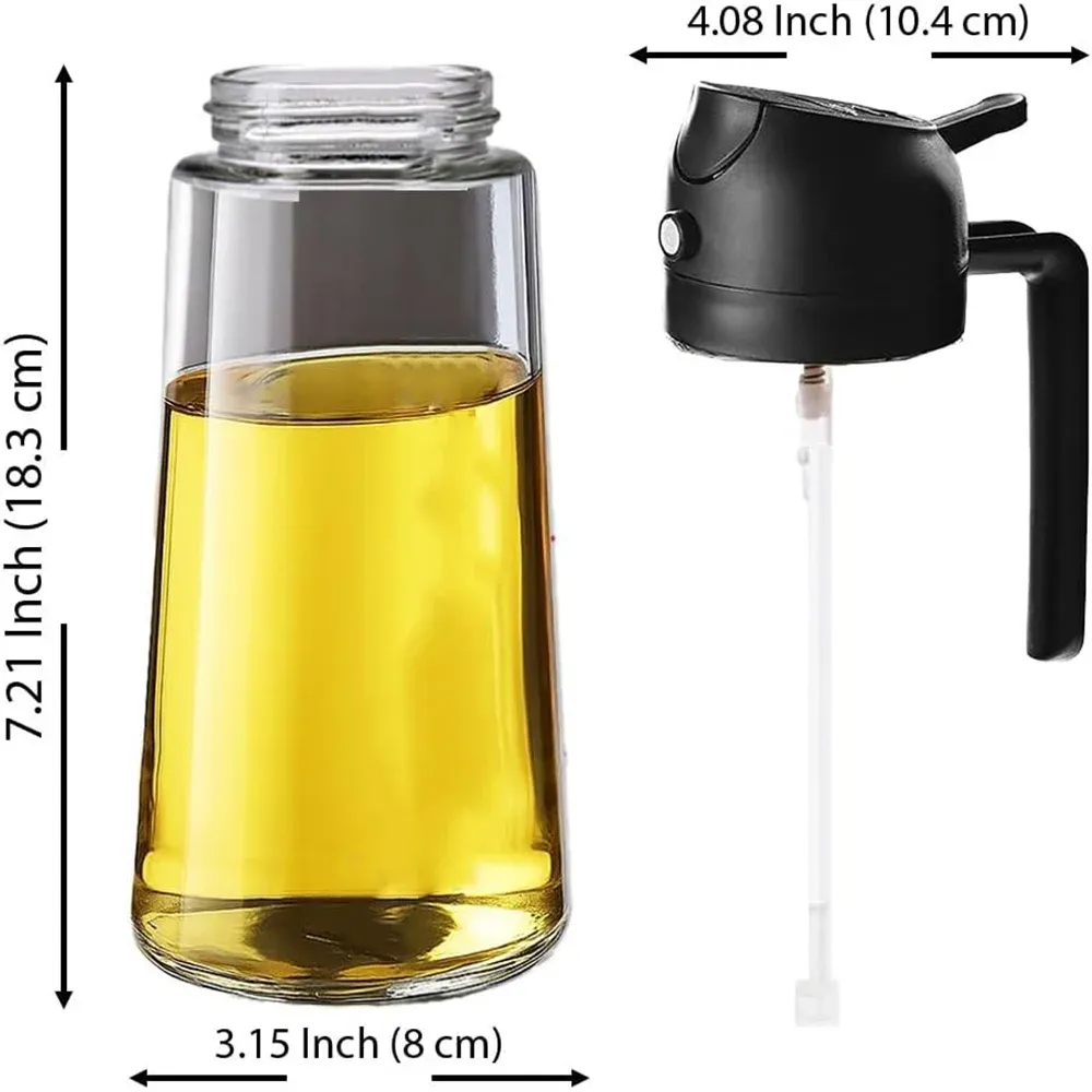 Pulvérisateur et distributeur d'huile 2 en 1 en verre pour la cuisine, 470 ml, avec autocollants 2