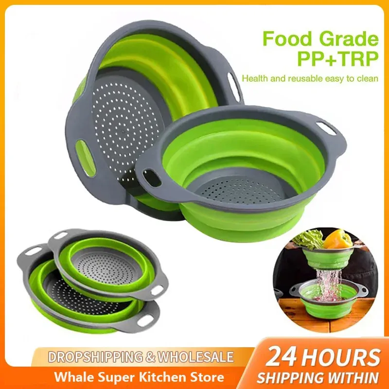 Panier égouttoir pliable en silicone pour fruits et légumes - Image 1