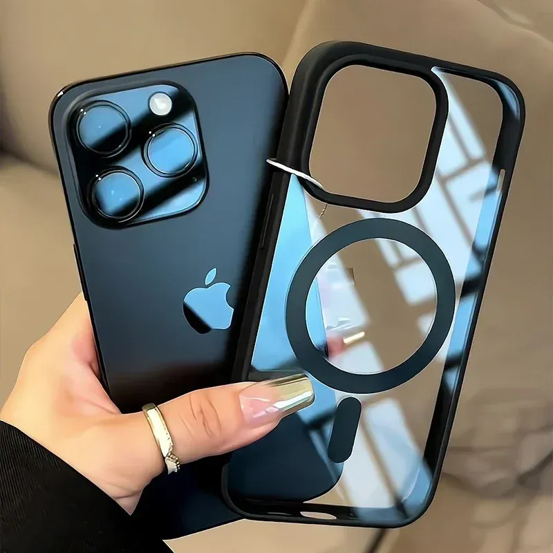 Coque magnétique transparente pour iPhone compatible avec la recharge sans fil