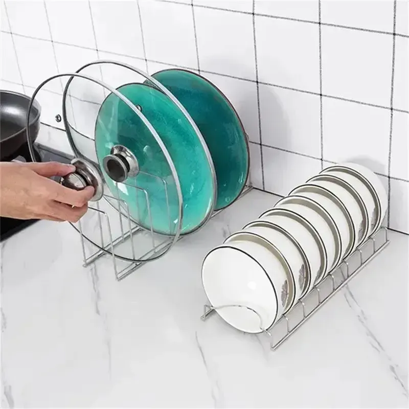 Organisateur de cuisine en acier inoxydable : porte-vaisselle, couvercles et couverts 2