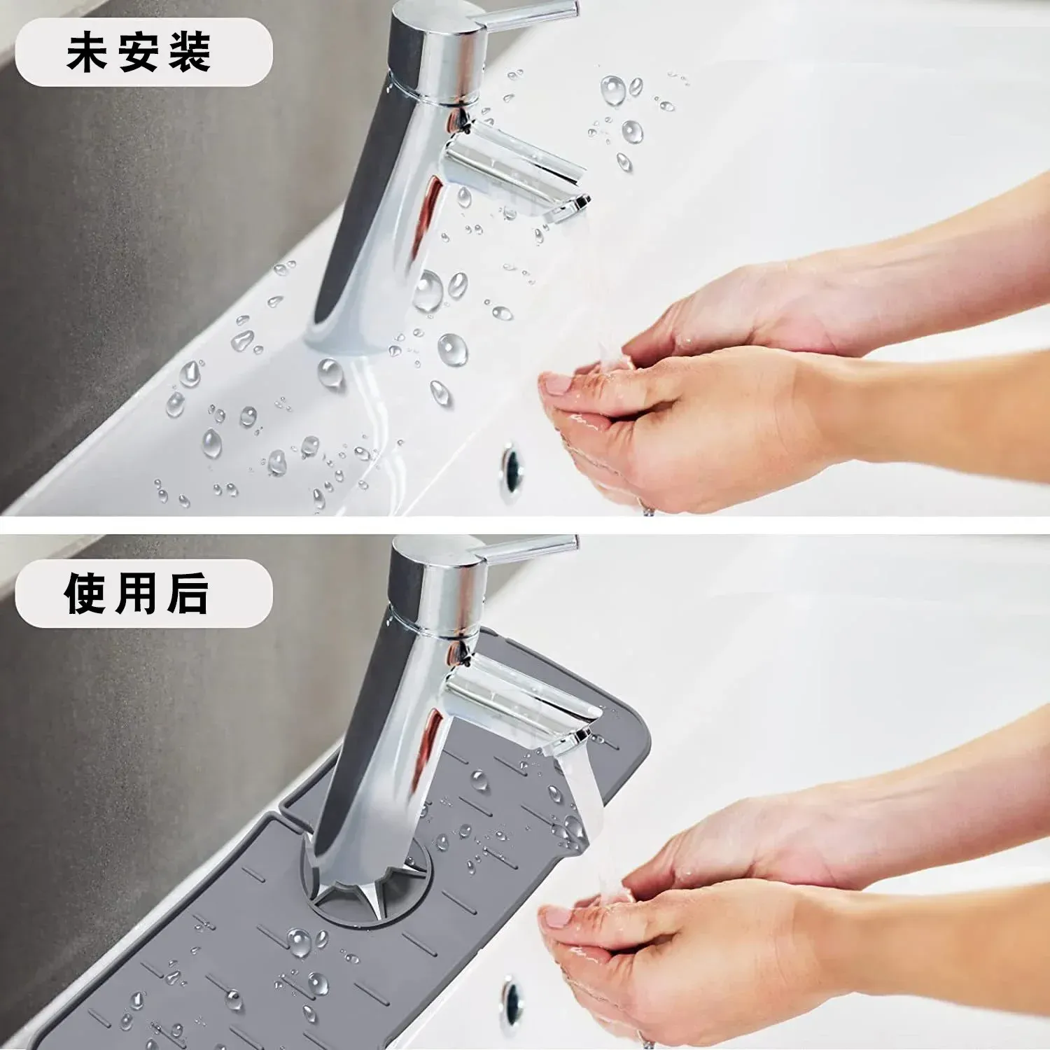Tapis d'égouttage en silicone pour évier de cuisine, anti-éclaboussures, bouchon de vidange, protection de plan de travail pour salle de bains, égouttoir à séchage rapide 2