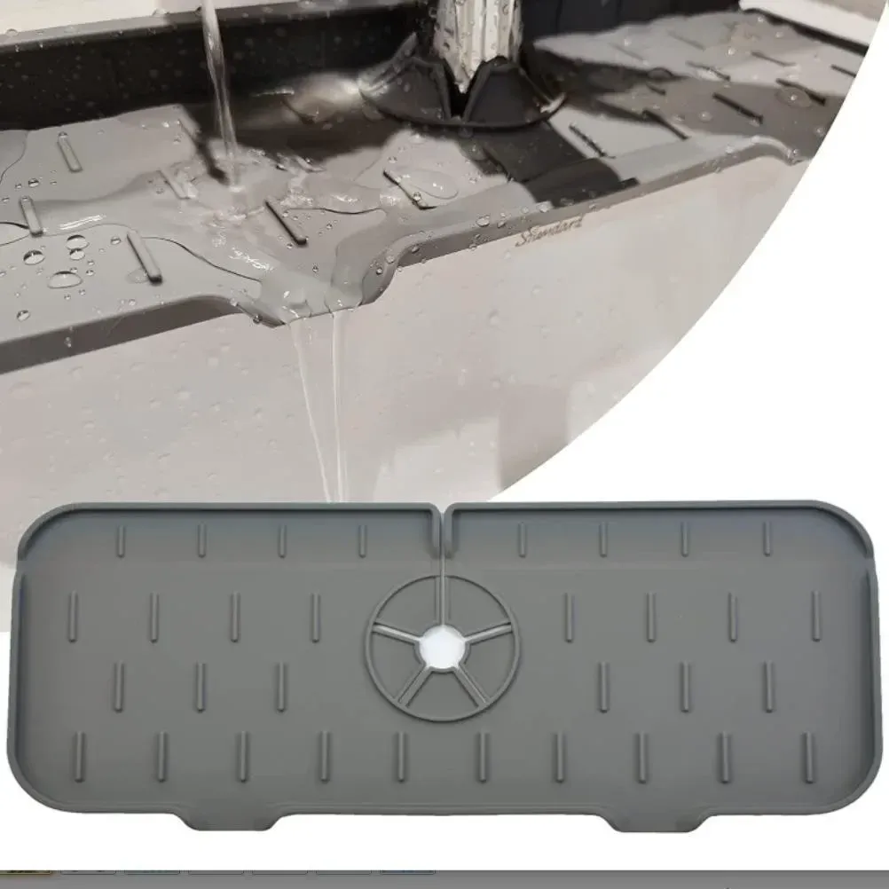 Tapis d'égouttage en silicone pour évier de cuisine, anti-éclaboussures, bouchon de vidange, protection de plan de travail pour salle de bains, égouttoir à séchage rapide 5