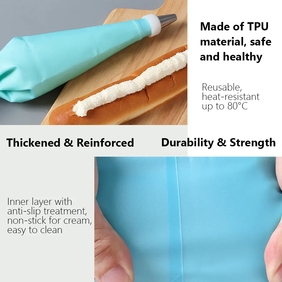 Ensemble de 8 accessoires de pâtisserie en silicone : poche à douille réutilisable et 6 douilles en acier inoxydable pour la décoration de gâteaux 5