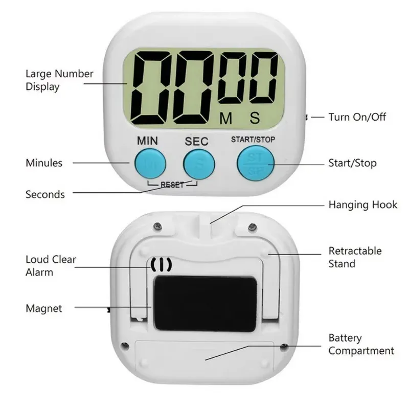 Minuteur de cuisine numérique 99 minutes avec aimant et support - Image 1