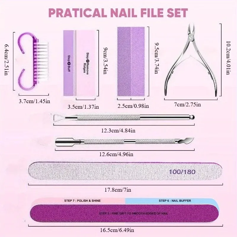 Kit de manucure professionnel 10/15 pièces : limes à ongles 100/180 grains, polissoir, pince à cuticules, ciseaux et repousse-cuticules 5