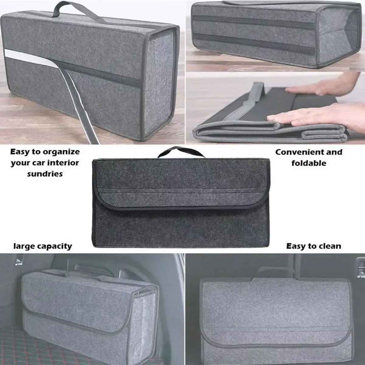 Boîte de rangement en feutre pour voiture, 1 pièce, gris foncé, pliable, antidérapante, universelle, de haute qualité 5