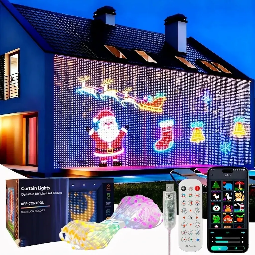 Rideau lumineux LED intelligent RGB, contrôlable par application, à intensité réglable, avec motifs DIY et synchronisation musicale. Éclairage d'ambiance pour la maison et les fêtes de Noël - Image 1