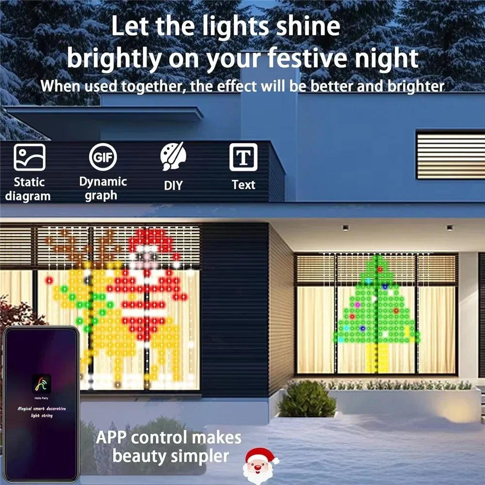 Rideau lumineux LED intelligent RGB, contrôlable par application, à intensité réglable, avec motifs DIY et synchronisation musicale. Éclairage d'ambiance pour la maison et les fêtes de Noël 2