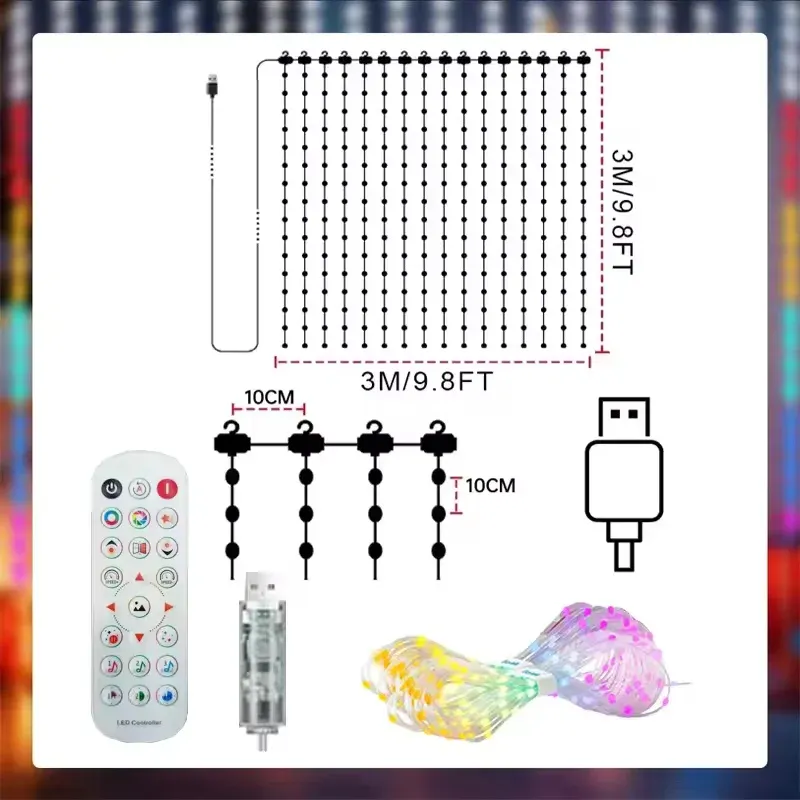 Rideau lumineux LED intelligent RGB, contrôlable par application, à intensité réglable, avec motifs DIY et synchronisation musicale. Éclairage d'ambiance pour la maison et les fêtes de Noël 8