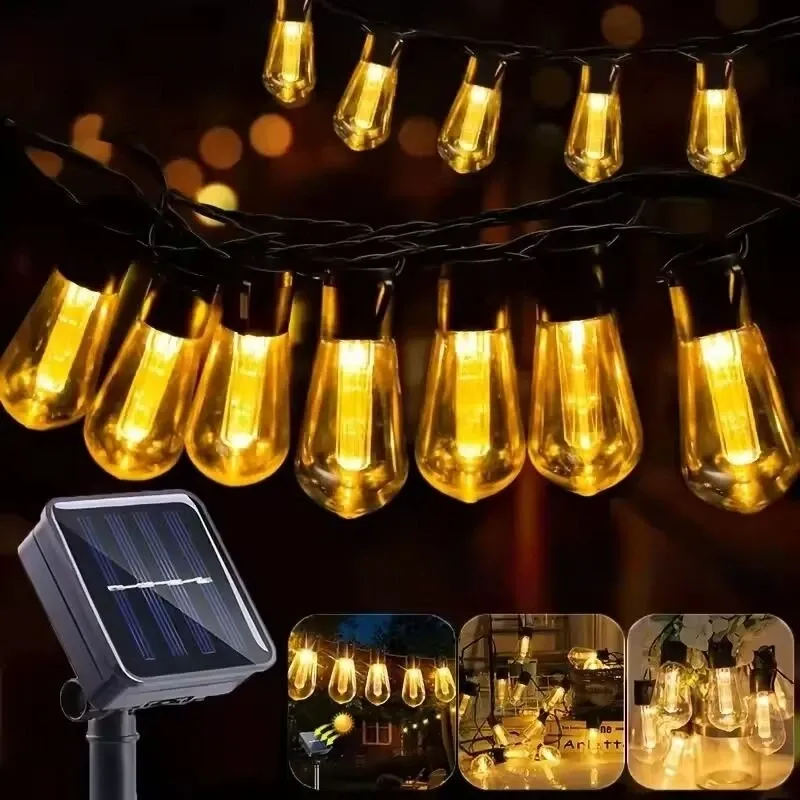 Guirlande lumineuse solaire à ampoules rétro, éclairage d'extérieur étanche pour jardin et terrasse