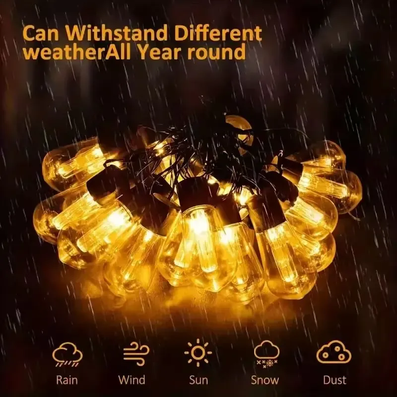 Guirlande lumineuse solaire à ampoules rétro, éclairage d'extérieur étanche pour jardin et terrasse 4
