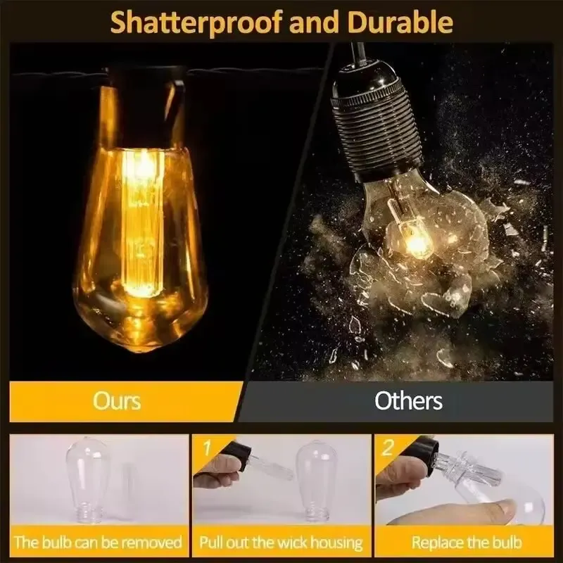 Guirlande lumineuse solaire à ampoules rétro, éclairage d'extérieur étanche pour jardin et terrasse 5