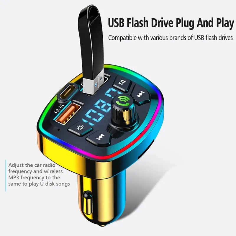 Transmetteur FM Bluetooth 5.0 pour voiture avec double port USB 2.1A et charge rapide 5