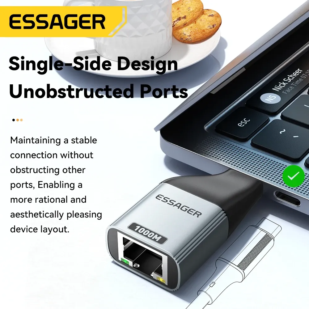 Adaptateur Essager USB-C vers Ethernet Gigabit 100/1000 Mbps RJ45 pour MacBook et ordinateur portable 3