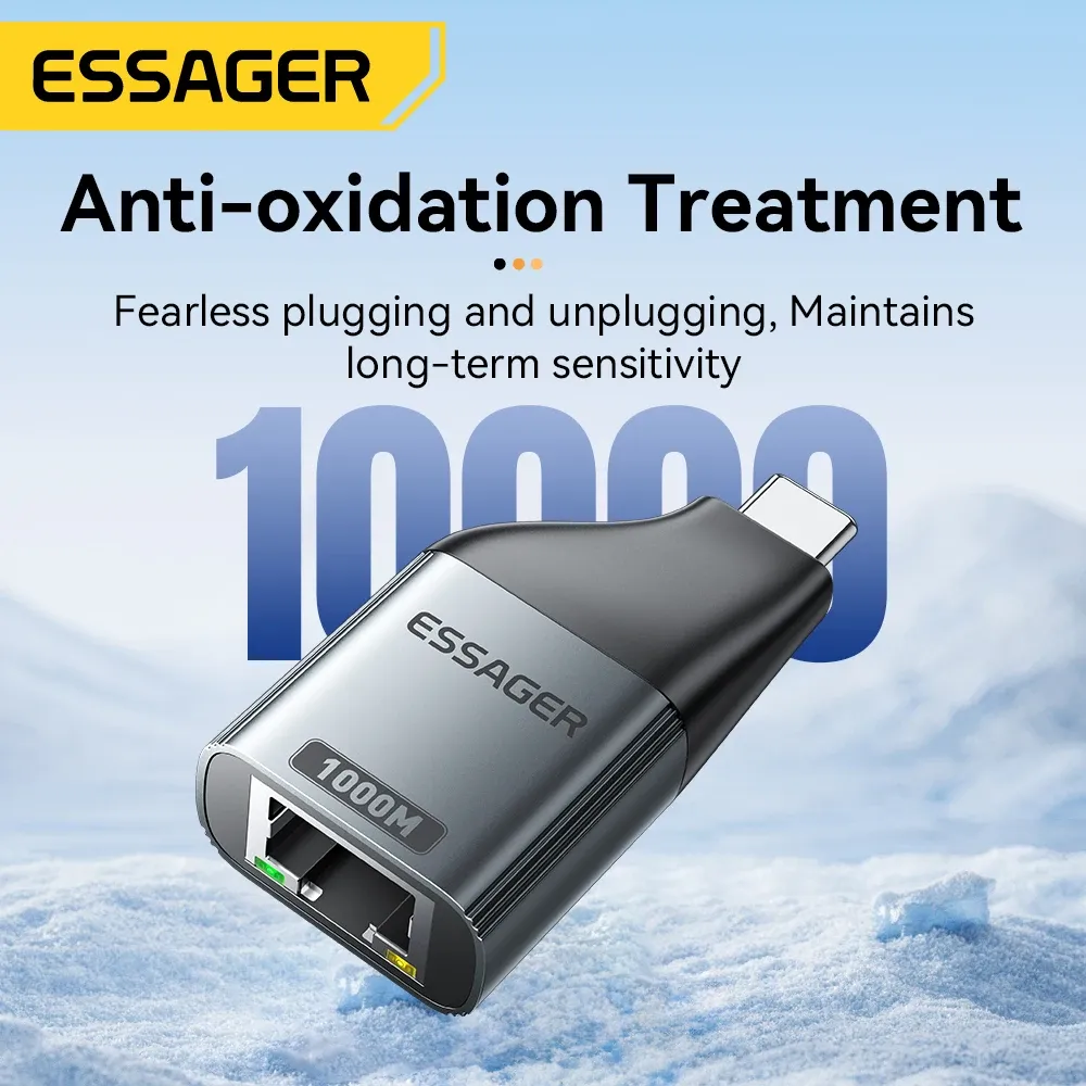 Adaptateur Essager USB-C vers Ethernet Gigabit 100/1000 Mbps RJ45 pour MacBook et ordinateur portable 4