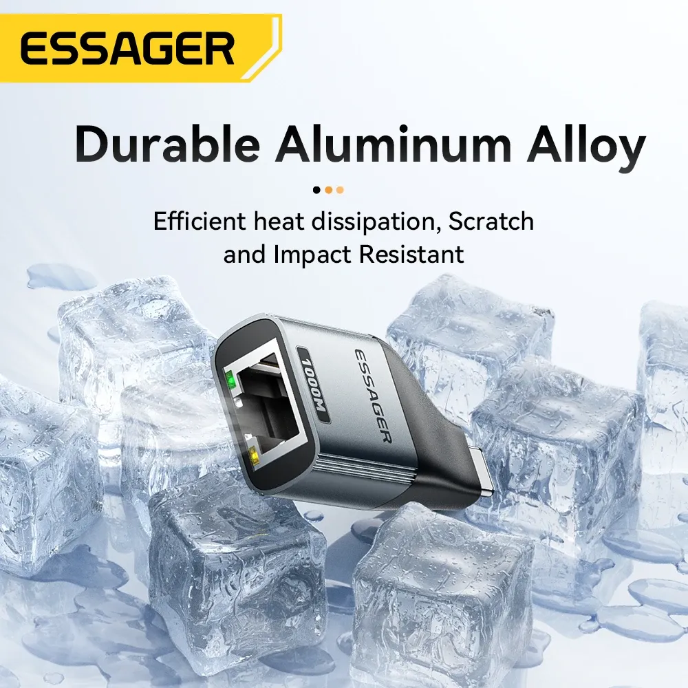 Adaptateur Essager USB-C vers Ethernet Gigabit 100/1000 Mbps RJ45 pour MacBook et ordinateur portable 5