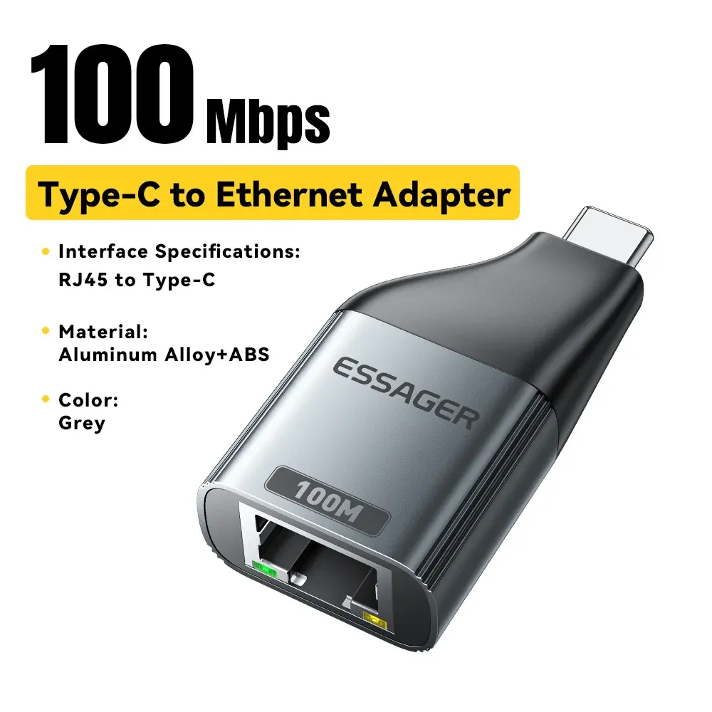 Adaptateur Essager USB-C vers Ethernet Gigabit 100/1000 Mbps RJ45 pour MacBook et ordinateur portable 8