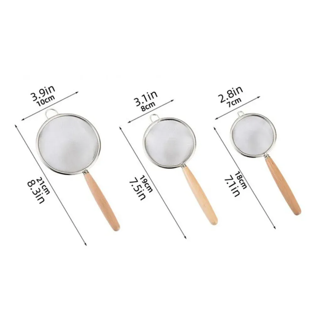 Passoire de cuisine en acier inoxydable à long manche en bois et crochets de suspension, tamis à mailles fines, lot de 1/3 pièces 6