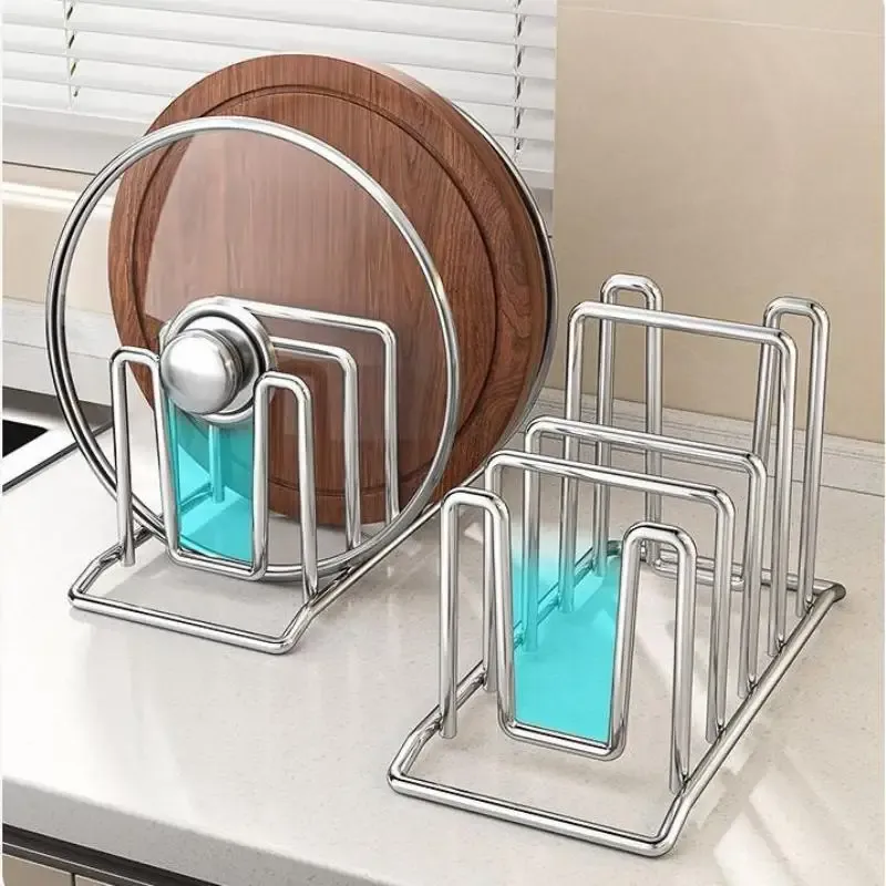 Support de rangement de cuisine en acier inoxydable anti-rouille pour couvercles de casseroles, organisateur multifonctionnel pour planches à découper, idéal pour la maison - Image 1