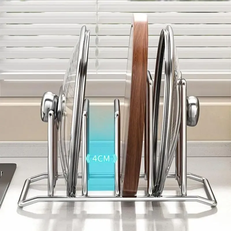 Support de rangement de cuisine en acier inoxydable anti-rouille pour couvercles de casseroles, organisateur multifonctionnel pour planches à découper, idéal pour la maison 3