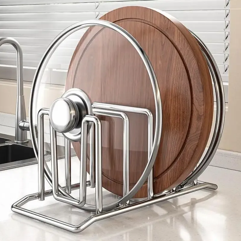 Support de rangement de cuisine en acier inoxydable anti-rouille pour couvercles de casseroles, organisateur multifonctionnel pour planches à découper, idéal pour la maison 2