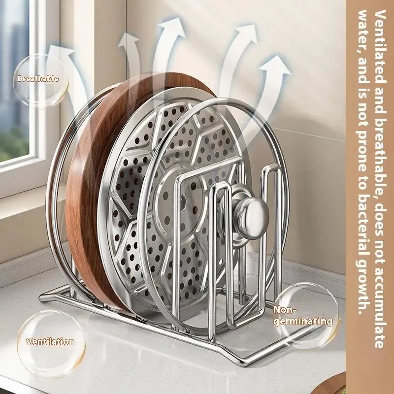 Support de rangement de cuisine en acier inoxydable anti-rouille pour couvercles de casseroles, organisateur multifonctionnel pour planches à découper, idéal pour la maison 4