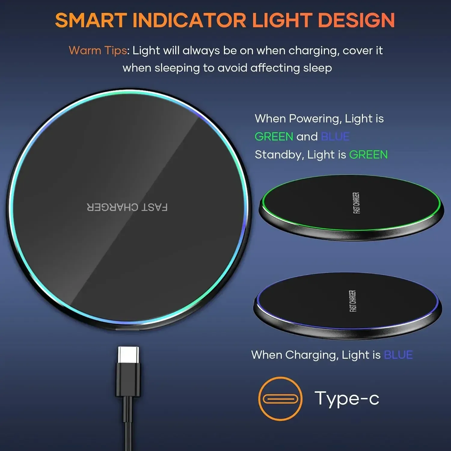 Support de chargeur sans fil LED de bureau 15 W, compatible iPhone, Samsung et Xiaomi 3