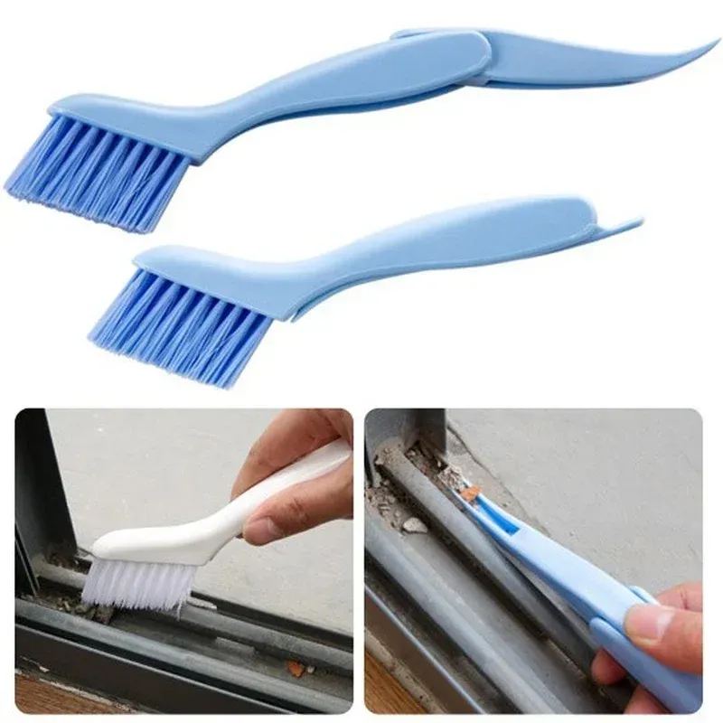 Brosse 2 en 1 polyvalente pour rainures de fenêtre et coins de clavier, avec petite pelle à poussière