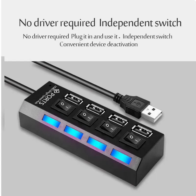 Détail du hub USB avec interrupteurs individuels