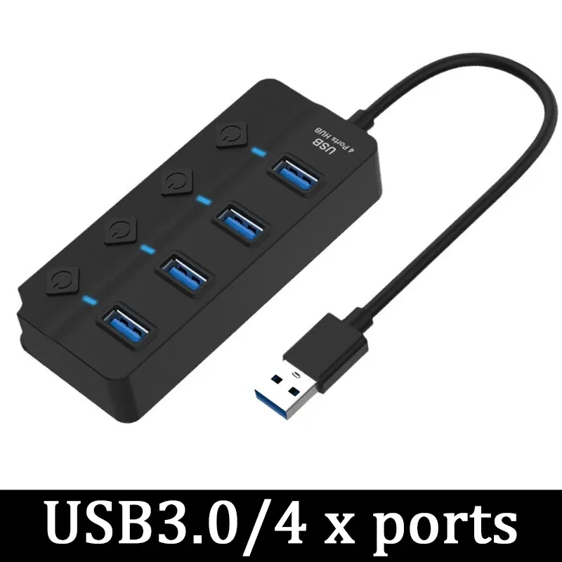 Hub USB 2.0 multiport haute vitesse avec interrupteur LED pour PC et ordinateur portable 8